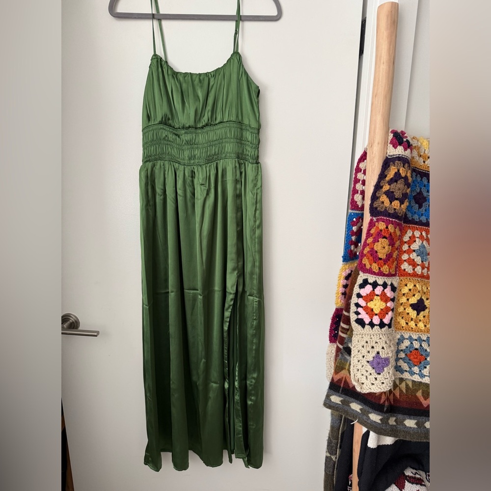 Abercrombie green event dress w/ slit, L